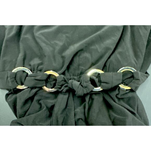 NWT Sz 1X MSK Black Jersey Dress. Metal Accent Belt. Split Tulip Sleeves. - Picture 3 of 6